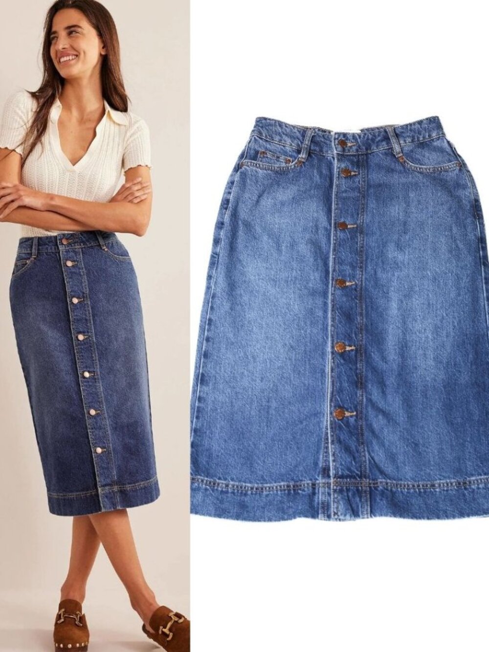 BODEN Straight Denim Midi Skirt
